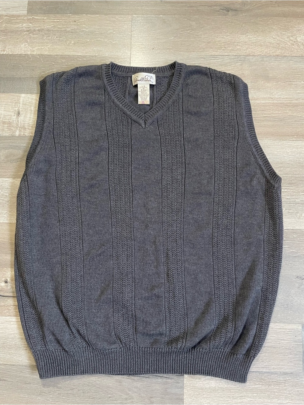 Vtg 90s Arnold Palmer Cable Knit Sweater Vest Charcoal Gray V-Neck Pullover L